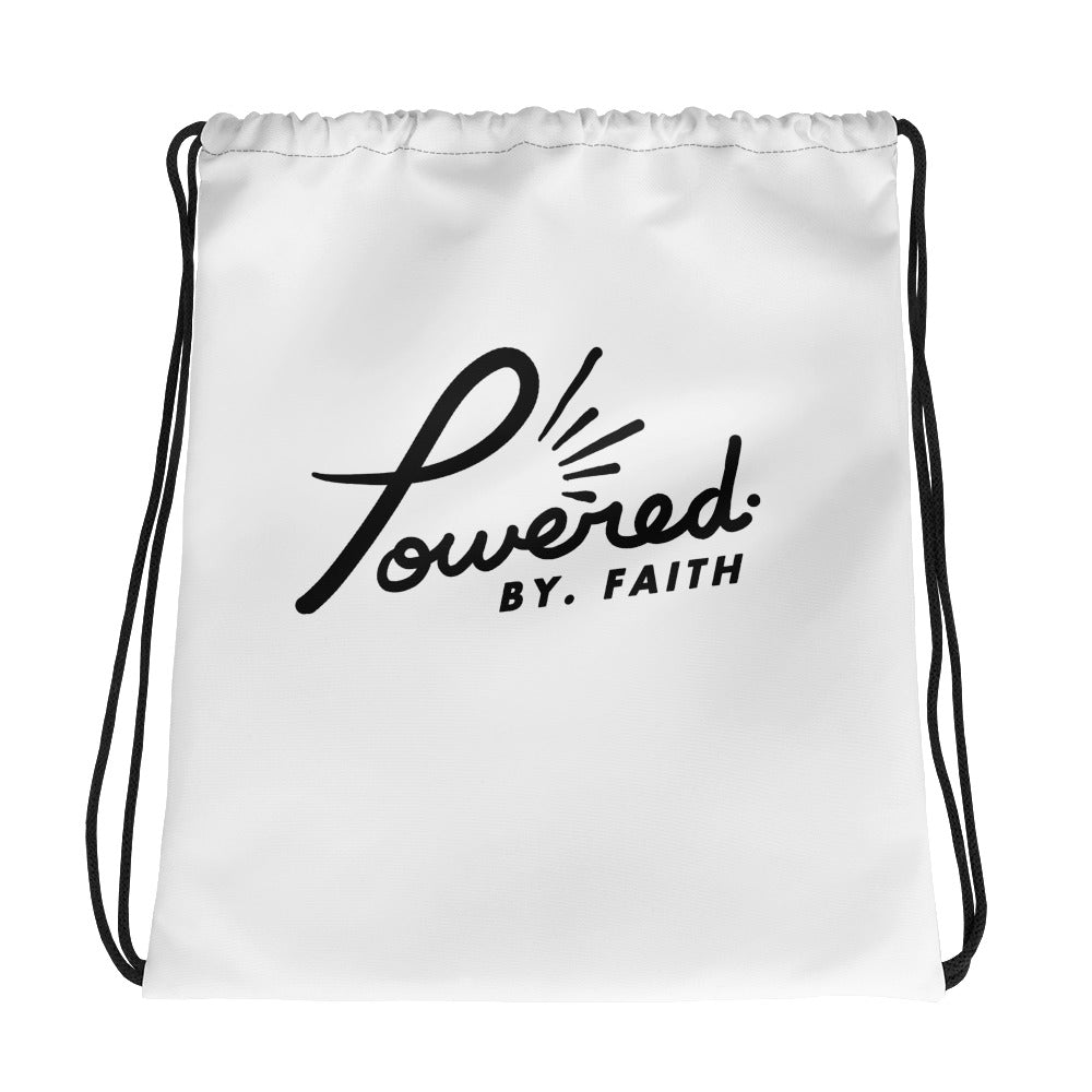 Powered by Faith Logo Drawstring bag